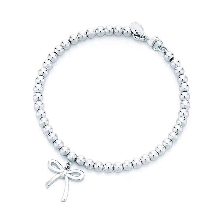 18K Tiffany Bow Charm Bead Bracelet